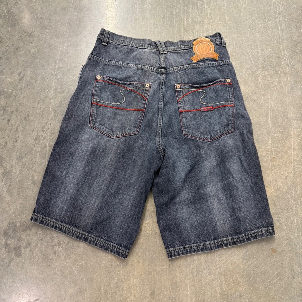Bare Fox Mens Y2K Baggy Denim Shorts Size 38 Dark Wash Hip Hop Streetwear